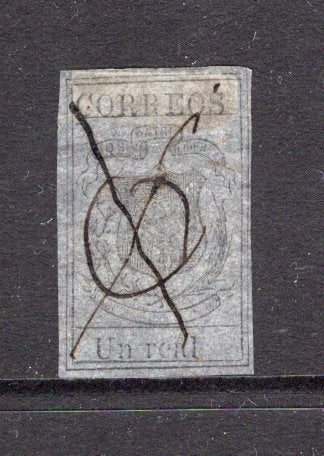 DOMINICAN REPUBLIC - 1866 - CLASSIC ISSUES: 'Un real' black on lavender pelure paper, a superb used copy four margins with 'O' and 'X' manuscript cancel. No faults. Exceptional quality. A very rare stamp in this condition. (SG 14)  (DOM/40727)