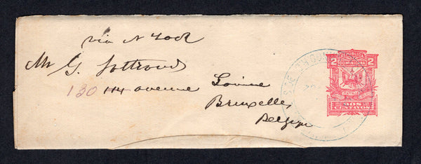 DOMINICAN REPUBLIC - 1894 - POSTAL STATIONERY: 2c pink on cream postal stationery wrapper (H&G E3) used with light SANTO DOMINGO cds. Addressed to BELGIUM.  (DOM/40843)