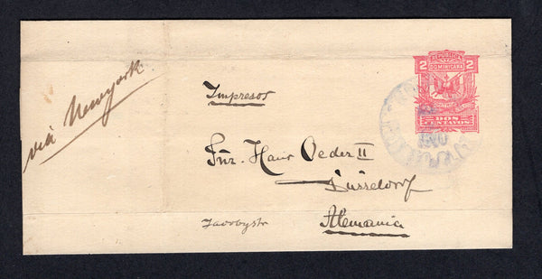 DOMINICAN REPUBLIC - 1894 - POSTAL STATIONERY: 2c pink on cream postal stationery wrapper (H&G E3) used with PUERTO PLATA cds dated 1890, the first year of issue. Addressed to GERMANY. Couple of light creases.  (DOM/40844)