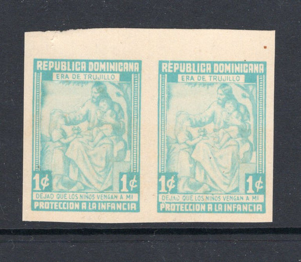DOMINICAN REPUBLIC - 1961 - VARIETY: 1c pale blue 'Child Welfare' Obligatory Tax issue a fine unmounted mint IMPERF PAIR. (SG 835 variety)  (DOM/845)