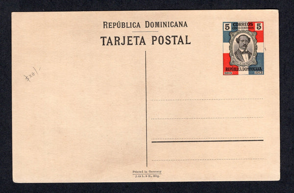 DOMINICAN REPUBLIC - 1913 - POSTAL STATIONERY: 5c red blue & black '100th Anniversary of birth of Juan Pablo Duarte' pictorial postal stationery card (H&G 15). A fine unused example.  (DOM/8671)