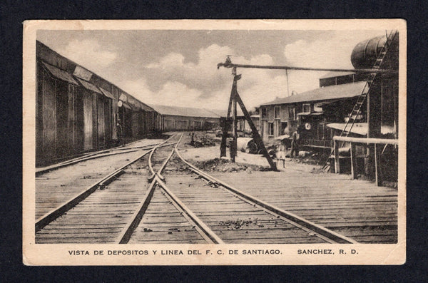 DOMINICAN REPUBLIC - 1915 - POSTCARD & RAILWAY: Circa 1915. Black & white PPC 'Vista de Depositos Y Linea del F.C. De SANTIAGO. Sanchez R.D.' fine unused.  (DOM/8708)