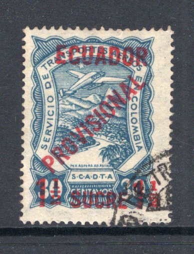 ECUADOR - 1928 - SCADTA: 1½s on 30c dull blue SCADTA 'PROVISIONAL' overprint issue, a fine used copy with small part cds. (SG 4)  (ECU/17597)