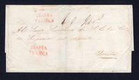 ECUADOR - 1850 - PRESTAMP: Circa 1850. Cover from IBARRA to QUITO with two fine strikes of two line IBARRA FRANCA marking in red, rated '¼r' in manuscript.  (ECU/2139)