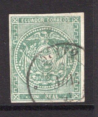 ECUADOR - 1865 - CLASSIC ISSUES: 1r green on white wove paper, a superb used copy with part QUITO cds. Four large margins. (SG 3)  (ECU/23299)