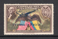 ECUADOR - 1947 - AIRMAILS: 50c purple '150th Anniversary of U.S. Constitution' issue with 'Primero la Patria!' AIRPLANE overprint in blue, a fine mint copy. Scarce. (Sanabria #203, only 1350 of each printed)  (ECU/27016)