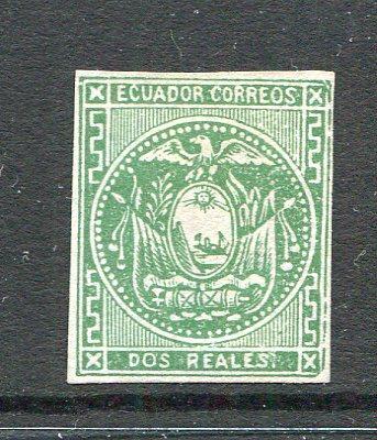 ECUADOR - 1865 - BOGUS ISSUE: 'Dos Reales' green on greyish paper BOGUS 'First Issue', a fine unused example. (As SG 1)  (ECU/28338)
