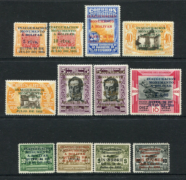 ECUADOR - 1935 - COMMEMORATIVES: 'Unveiling of Bolivar Monument, Quito' overprint issue the set of twelve fine mint. (SG 505/516)  (ECU/29970)