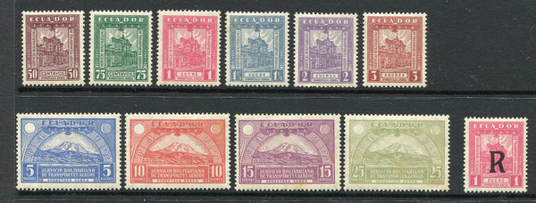 ECUADOR - 1929 - SCADTA: 'Scadta' AIRMAIL definitive issue, the set of ten plus the 1s rose red registration stamp with 'R' overprint, fine mint. (SG 12/R22)  (ECU/29980)