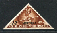 ECUADOR - 1939 - UNISSUED & SPECIMEN: 10c brown & black '447th Anniversary of Columbus's Discovery of America' TRIANGULAR issue, prepared for use but UNISSUED. A fine mint imperf example with variety 'MUESTRA' (Specimen) OVERPRINT DOUBLE. (Bertossa #XLIV)  (ECU/34290)