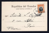 ECUADOR - 1908 - SCHOOL MARKS: Black & white PPC 'No. 4 Guayaquil - La Catedral' franked on message side with 1907 3c black & orange with 'Diamond' SCHOOL MARK in black of Guayas (SG 325) tied by GUAYAQUIL cds. Addressed to FRANCE. School marks are very rare on cover.  (ECU/34901)