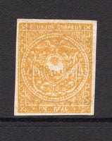 ECUADOR - 1865 - CLASSIC ISSUES: 1r yellow ochre on white quadrille paper. A superb mint copy with full original gum. Four good margins. (SG 9)  (ECU/34905)