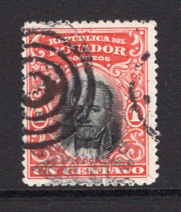 ECUADOR - 1907 - SCHOOL MARKS: 1c black & red with CANAR 'Ornamental' school mark in black, a fine used copy. (SG 205)  (ECU/34956)