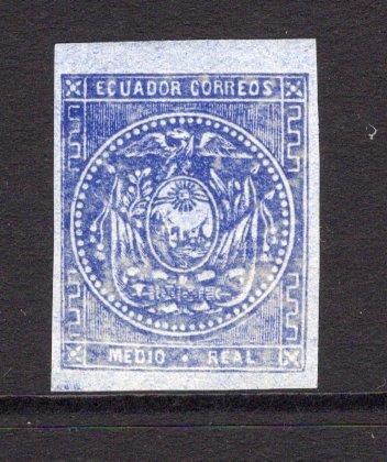 ECUADOR - 1865 - CLASSIC ISSUES: ½r deep ultramarine on surface blued paper, a fine mint copy with full O.G and four good to large margins. (SG 6)  (ECU/36590)