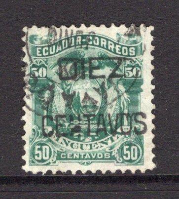 ECUADOR - 1883 - PROVISIONAL ISSUE: 'DIEZ CENTAVOS' on 50c green 'Provisional Surcharge' issue a fine cds used copy. (SG 19)  (ECU/36608)