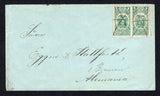 ECUADOR - 1907 - POSTAL FISCAL: Cover franked with pair 1907 5c green REVENUE issue dated '1907-1908' (SG Unlisted) tied by two manuscript 'X' cancels. Addressed to GERMANY with arrival cds dated 22. 7. 07 on reverse.  (ECU/39783)