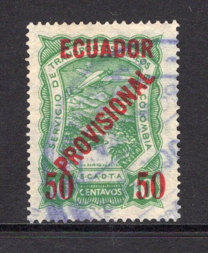 ECUADOR - 1928 - SCADTA: 50c on 10c light green SCADTA 'PROVISIONAL' overprint issue, a fine cds used copy. (SG 1)  (ECU/39829)