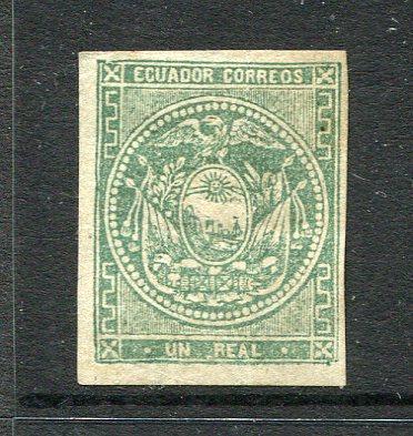 ECUADOR - 1865 - CLASSIC ISSUES: 1r green on white wove paper, a fine mint copy with full original gum. Four large margins. (SG 3)  (ECU/4044)