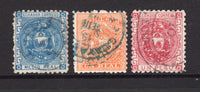 ECUADOR - 1872 - CLASSIC ISSUES: 'Perforated' issue the set of three fine cds used. (SG 10/12)  (ECU/4046)
