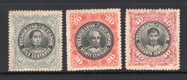 ECUADOR - 1900 - TELEGRAPHS: 'Waterlow' TELEGRAPH issue the set of three fine mint. (Hiscocks #41/43)  (ECU/4100)