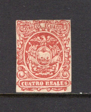 ECUADOR - 1865 - CLASSIC ISSUES: 4r dull rose, a very fine mint copy with full O.G. Tight margins as is usual with this issue. Fine & rare. (SG 4)  (ECU/41098)
