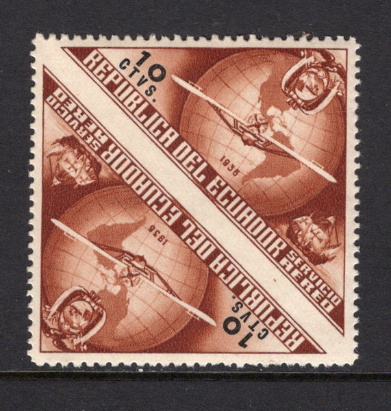 ECUADOR - 1936 - UNISSUED & VARIETY: 10c brown & black '444th Anniversary of Columbus's Discovery of America' TRIANGULAR issue, prepared for use but UNISSUED. A fine mint IMPERF BETWEEN PAIR. (See Bertossa Page 34)  (ECU/41132)