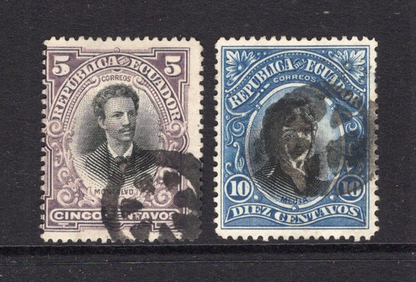 ECUADOR - 1901 - CANCELLATION: 5c black & lilac and 10c black & indigo both used with good strikes of fancy 'Wheel' cancel in black. (SG 207/208)  (ECU/41294)