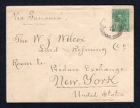 ECUADOR - 1892 - SEEBECK ISSUE: Cover franked with single 1892 10c green 'Seebeck' issue (SG37) tied by GUAYAQUIL cds dated OCT 1892. Addressed to USA with transit & arrival cds's on reverse. Attractive.  (ECU/41552)