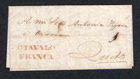 ECUADOR - 1842 - PRESTAMP: Small folded letter from OTAVALO to QUITO with fine strike of OTAVALO FRANCA marking in red, rated '1' in manuscript.  (ECU/543)