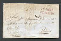 ECUADOR - Circa 1840 - PRESTAMP: Stampless folded letter headed 'Servicio' in manuscript from YBARRA to QUITO with good strike of YBARRA DE OFICIO marking in red. Some light toning at top.  (ECU/8717)