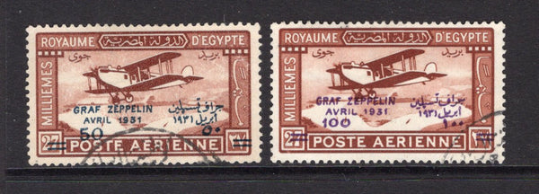 EGYPT - 1931 - ZEPPELIN ISSUE: 50m on 27m chestnut and 100m on 27m chestnut ZEPPELIN overprint issue the pair fine cds used. (SG 185/186)  (EGY/2989)