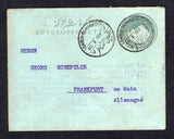 EGYPT - 1908 - POSTAL STATIONERY & CANCELLATION: 1pi grey green on blue postal stationery lettersheet (H&G G3) used with CHIBIN - EL KANATER cds dated 10. I. 1908. Addressed to GERMANY with CAIRO-ALEXANDRIA & V.V.' transit cds on reverse. Cover has a little light toning.  (EGY/40420)