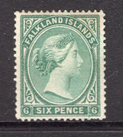 FALKLAND ISLANDS - 1878 - CLASSIC ISSUES: 6d blue green QV issue 'No watermark', a very fine mint copy with full gum. Excellent quality. (SG 3)  (FAL/12065)