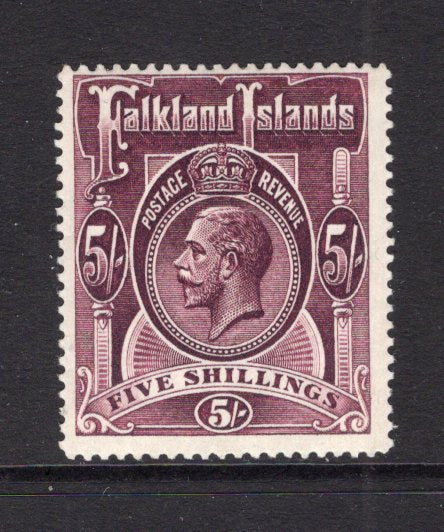 FALKLAND ISLANDS - 1912 - GV ISSUE: 5/- reddish maroon GV issue, a fine mint copy. (SG 67a)  (FAL/12079)