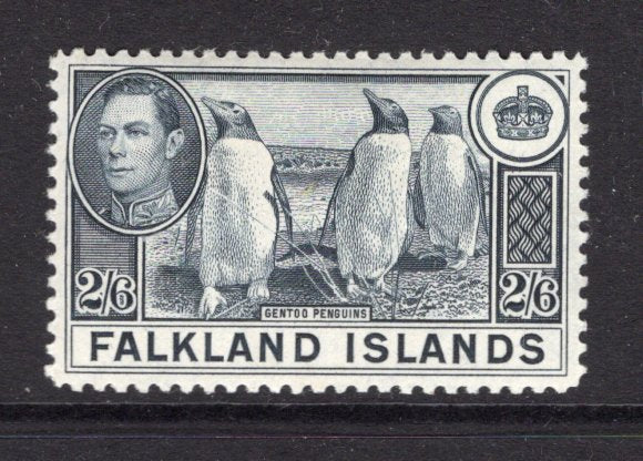 FALKLAND ISLANDS - 1938 - GVI ISSUE: 2/6 slate GVI 'Penguins' issue, a fine mint copy. (SG 160)  (FAL/12100)