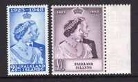 FALKLAND ISLANDS - 1948 - SILVER WEDDING ISSUE: 'Silver Wedding' issue the pair fine mint, the £1 is an unmounted side marginal copy. (SG 166/167)  (FAL/12101)