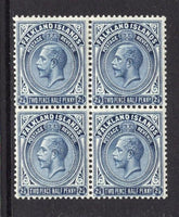 FALKLAND ISLANDS - 1921 - MULTIPLE: 2½d deep steel blue GV issue, a fine mint block of four. (SG 76b)  (FAL/28877)