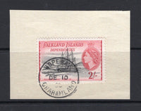 FALKLAND ISLANDS DEPENDENCIES - 1954 - CANCELLATION: 2/- black & carmine QE2 'Ship' issue tied on large piece by fine strike of HOPE BAY GRAHAMLAND cds dated DEC 10 1955. (SG G36)  (FAL/32629)