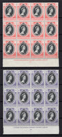 FALKLAND ISLANDS - 1953 - MULTIPLE: 1d black & scarlet QE2 'Coronation' issue and the Falkland Islands Dependencies 1d black & violet of the same issue, both values in matched unmounted mint marginal blocks of twelve with 'Thomas De La Rue & Company, Limited, London.' imprints in bottom margin. (SG 186 & G25)  (FAL/34441)