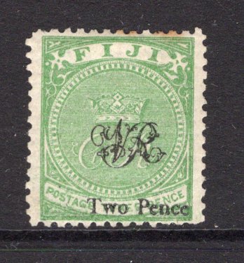 FIJI - 1876 - CLASSIC ISSUES: 2d on 3d yellow green on laid paper with 'VR' overprint, a fine mint copy. (SG 32)  (FIJ/12214)