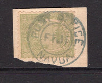 FIJI - 1894 - CANCELLATION: 2d dull green QV issue perf 11¾, a superb used copy on piece tied by exceptional strike of undated POST OFFICE NAVUA FIJI cancel in blue green. Rare. (SG 98)  (FIJ/12249)