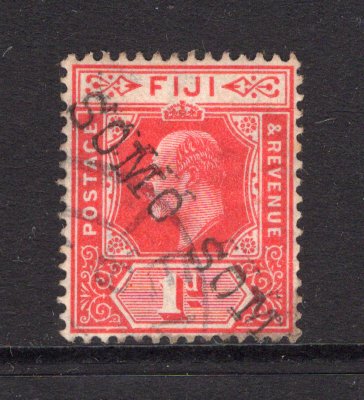 FIJI - 1906 - CANCELLATION: 1d red EVII issue a fine used copy with almost complete strike of straight line 'SOMO SOMO ' cancel in black. (SG 119)  (FIJ/12258)