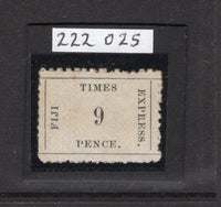 FIJI - 1876 - FIJI TIMES ISSUE: 9d black on white wove paper with surface ribbing 'Fiji Times' issue, a fine looking mint copy with full O.G. from the 1876 FIRST REPRINTING by the Fiji Times. Small closed tear at top. 2015 RPSL Certificate accompanies. (As SG 8)  (FIJ/25976)