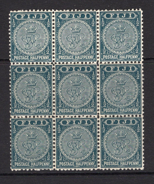 FIJI - 1891 - MULTIPLE: ½d greenish slate, perf 11¾, a fine mint block of nine. A scarce multiple. (SG 95)  (FIJ/38473)