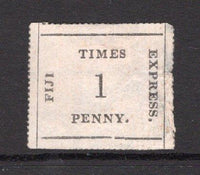 FIJI - 1870 - FIJI TIMES ISSUE: 1d black on pale rose Laid Batonne paper 'Fiji Times' issue an unused copy. The stamp has some thinning along right hand margin and a small repaired tear but otherwise very fresh and presentable. A Rare stamp. (SG 5)  (FIJ/4263)