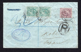 GREAT BRITAIN - 1902 - REGISTRATION, DESTINATION & PERFIN: Cover with oval 'Kleinwort , Sons & Co.' company handstamp on front franked with 1902 pair ½d blue green and 6d pale dull purple EVII issue (SG 216 & 245) all with 'K S & Co.' PERFINS tied by oval REGISTERED GRACECHURCH STREET cancels dated 14 MAR 1902 with large oval 'R' registration marking alongside. Addressed to KOBE, JAPAN with KOBE arrival cds on reverse. Backflap missing.  (GBR/38552)