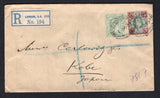 GREAT BRITAIN - 1907 - DESTINATION & PERFIN: Registered cover franked with 1902 ½d pale yellowish green and 4d green & chocolate brown EVII issue (SG 217 & 236) both with 'G.B.L.L.' PERFINS of the 'German Bank of London Limited' tied by oval THROGMORTON AVENUE REGISTERED cancel dated 1 NOV 1907 with printed blue on white registration label alongside. Addressed to KOBE, JAPAN with KOBE arrival cds on reverse.  (GBR/39565)