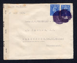 GREAT BRITAIN - 1943 - UNDERCOVER MAIL: Cover with typed 'J. Vermeulen, Postbox 237, London E.C.1' return address on reverse which was the undercover address for the Dutch Army in London franked with pair 1941 2½d light ultramarine GVI issue (SG 489) tied by unclear cds's obliterated by mute circular cancels in purple (applied to disguise the origination of the communication). Addressed to 'Mevr. C.W. Vermuelen, c/o Reguma A,G. Heerbrugg (Kt. St. Gallen) Switzerland' which was the undercover address for th