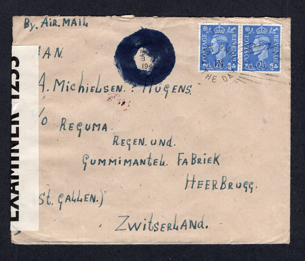 GREAT BRITAIN - 1943 - UNDERCOVER MAIL: Cover without any return address showing but from 'Alexander F Michielsen, Post Box - 237, E.C.1, London' (known due to the correspondence from which this came) which was the undercover address for the Dutch Army in London franked with pair 1941 2½d light ultramarine GVI issue (SG 489) tied WOLVERHAMPTON STAFFS 'Post Early in the Day' machine cancel dated 3 APR 1943 with WOLVERHAMPTON & STAFFS obliterated by a mute circular cancel in black (to disguise the originatio