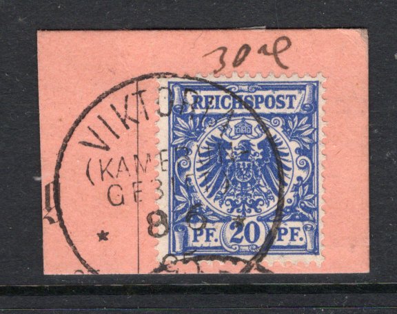 GERMAN COLONIES - CAMEROUN - 1887 - CAMEROUN - GERMANY USED IN CAMEROUN: 20pf dull blue 'Reichspost' issue tied on piece by good strike of VIKTORIA (KAMERUN-GEBIET) cds in black dated 8 / 6 1895. (SG Z11a)  (GER/29202)